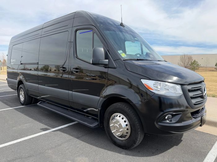 Black Mercedes Sprinter – Castle Rock party bus rental