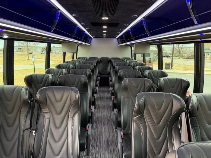 Coach bus leather seats – Castle Rock party bus rental