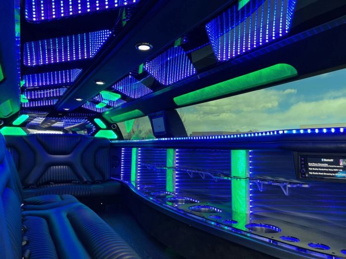 Stretch limo with LED bar – Castle Rock party bus rental