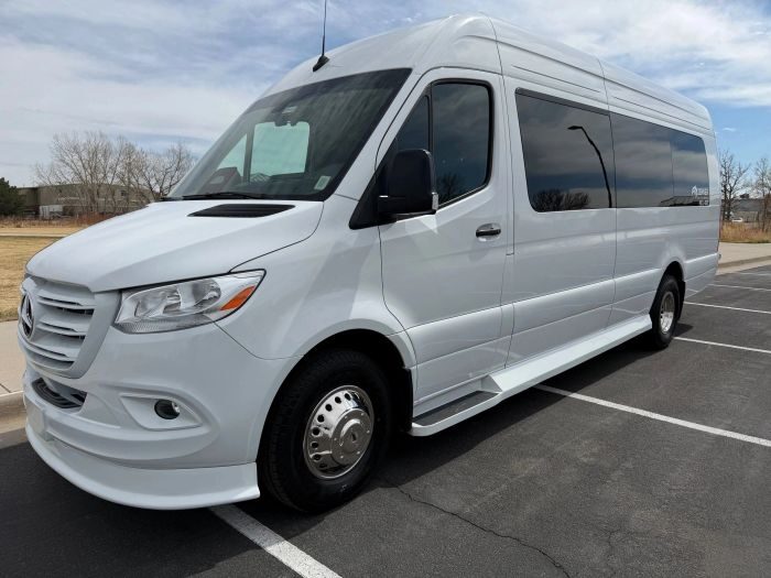 White Mercedes Sprinter – Castle Rock party bus rental